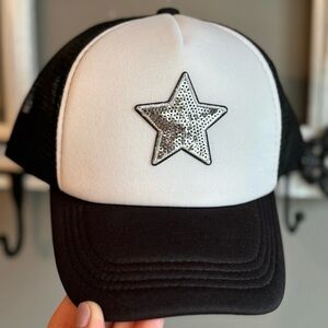 Rick Star Trucker Hat Adjustable with Silver Sequin Star Patch